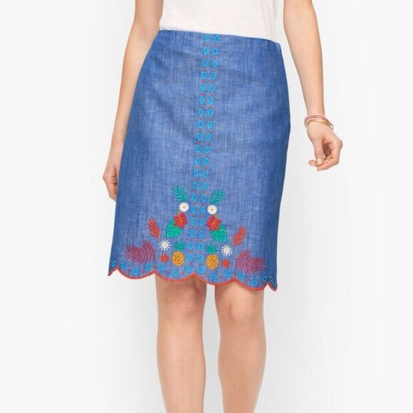Talbots Embroidered A-Line Skirt size 12 Chambray - Picture 1 of 9